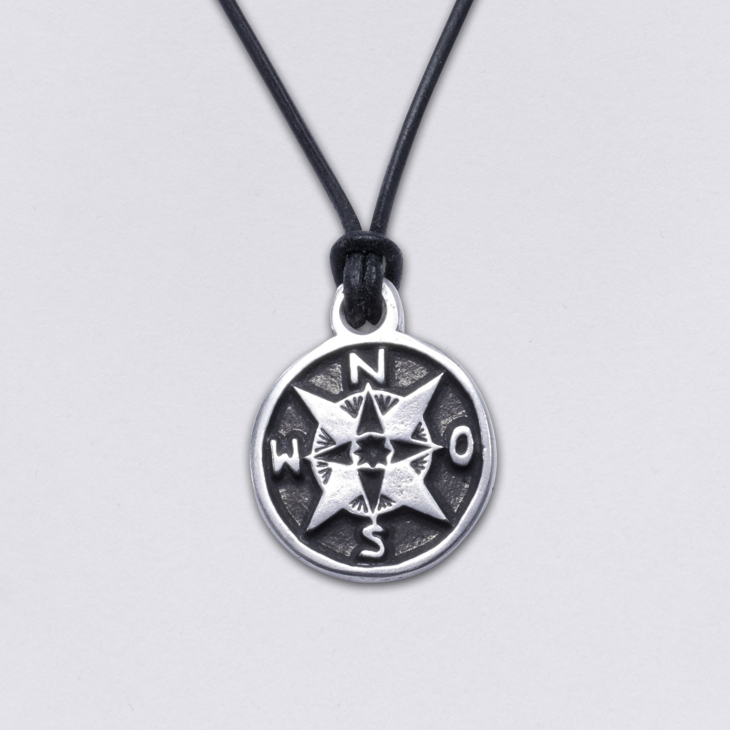 Kompass Amulett, 925Silber am Lederband - Neptunsgeschmeide